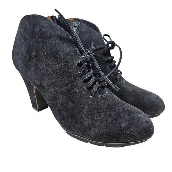 L'Armour Des Pieds 8.5 Florrie Black Suede Comfort Lace Up Ankle Boot Steampunk - Picture 1 of 6